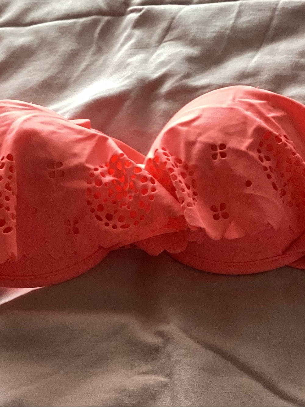 Xhilaration Coral Pink Strapless Laser-Cut Bandeau Top